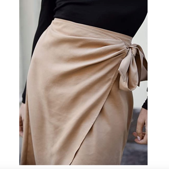 The Drop Tan Wrap Side-Tie Knee-Length Skirt XS - Picture 3 of 9